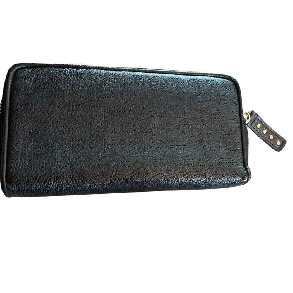 Bebe Sherine Black Gold Zip Around Wallet Y2K McBling Baddie Vintage Logo